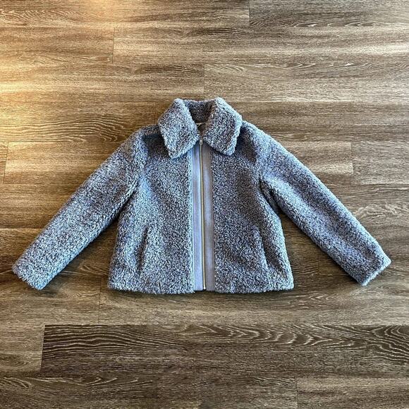 EUC Soia & Kyo DANIELA Faux Shearling Jacket Blue Size Medium Teddy Zip Coat - Picture 8 of 16